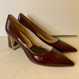 Zara Basic Womens Heels Size 38 US 7.5 Dark Red Patent Pump Gold Detail ￼